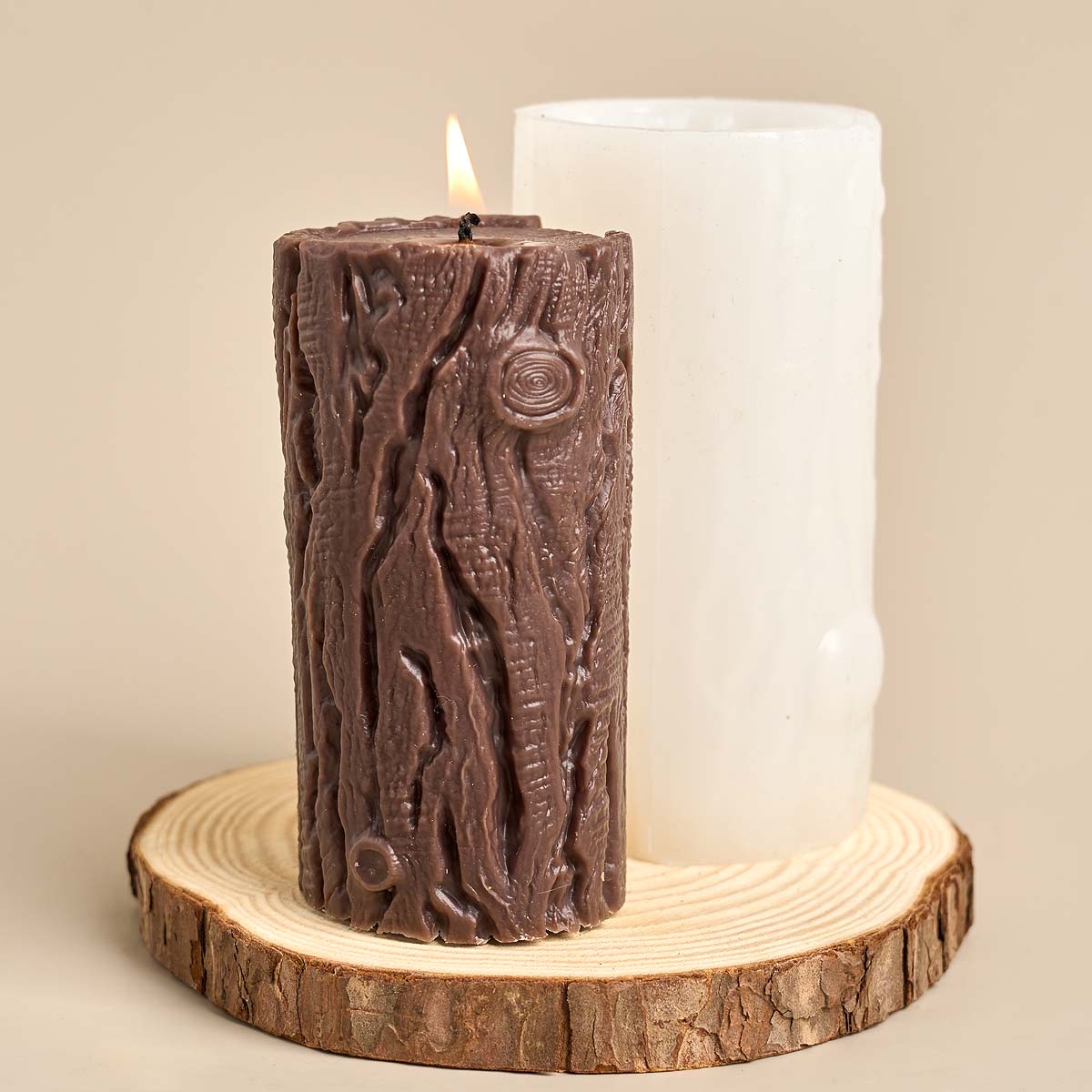 Wood Grain Cylindrical Silicon - Candle Making Homewood ulasan dan harga