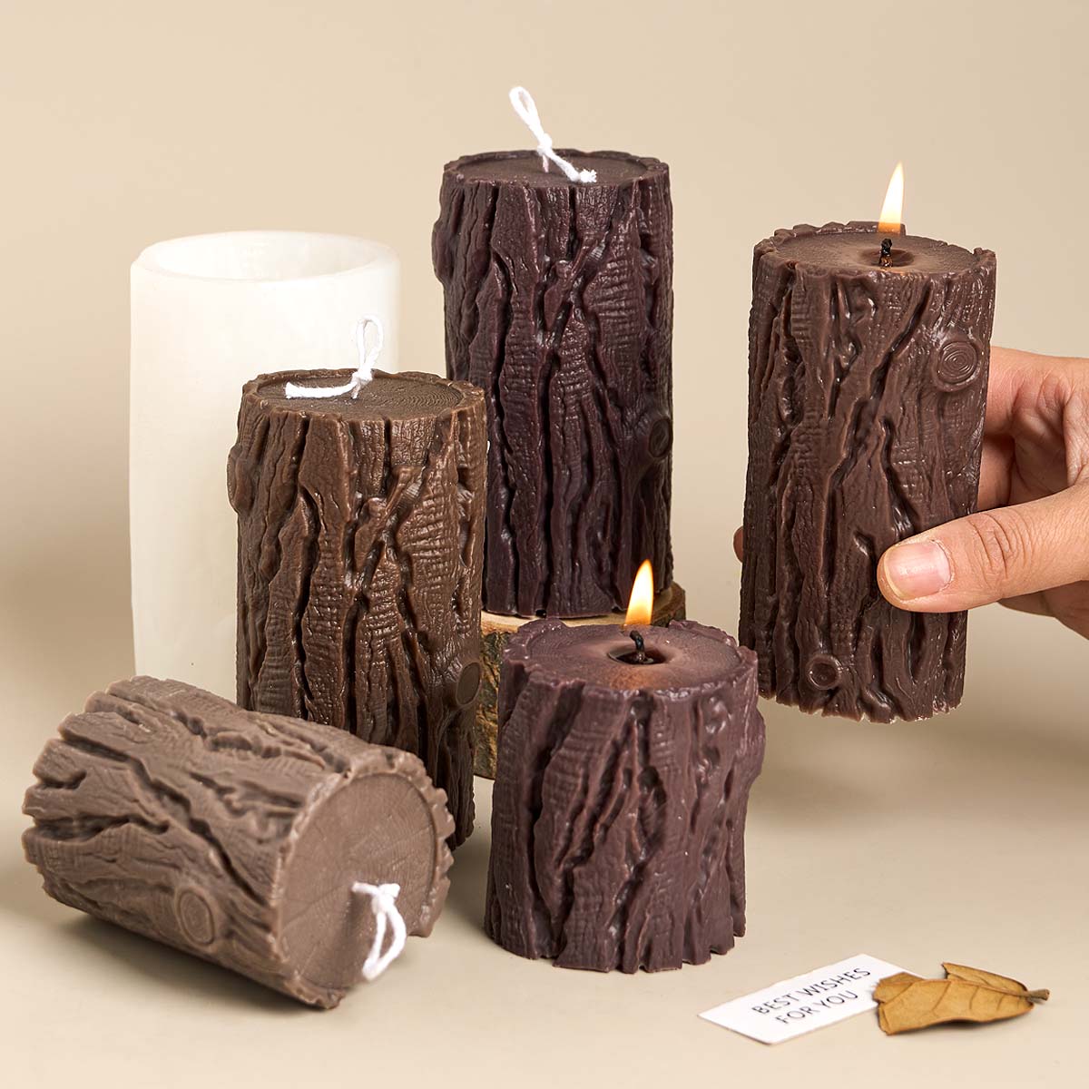 Wood Grain Cylindrical Silicon - Candle Making Homewood ulasan dan harga